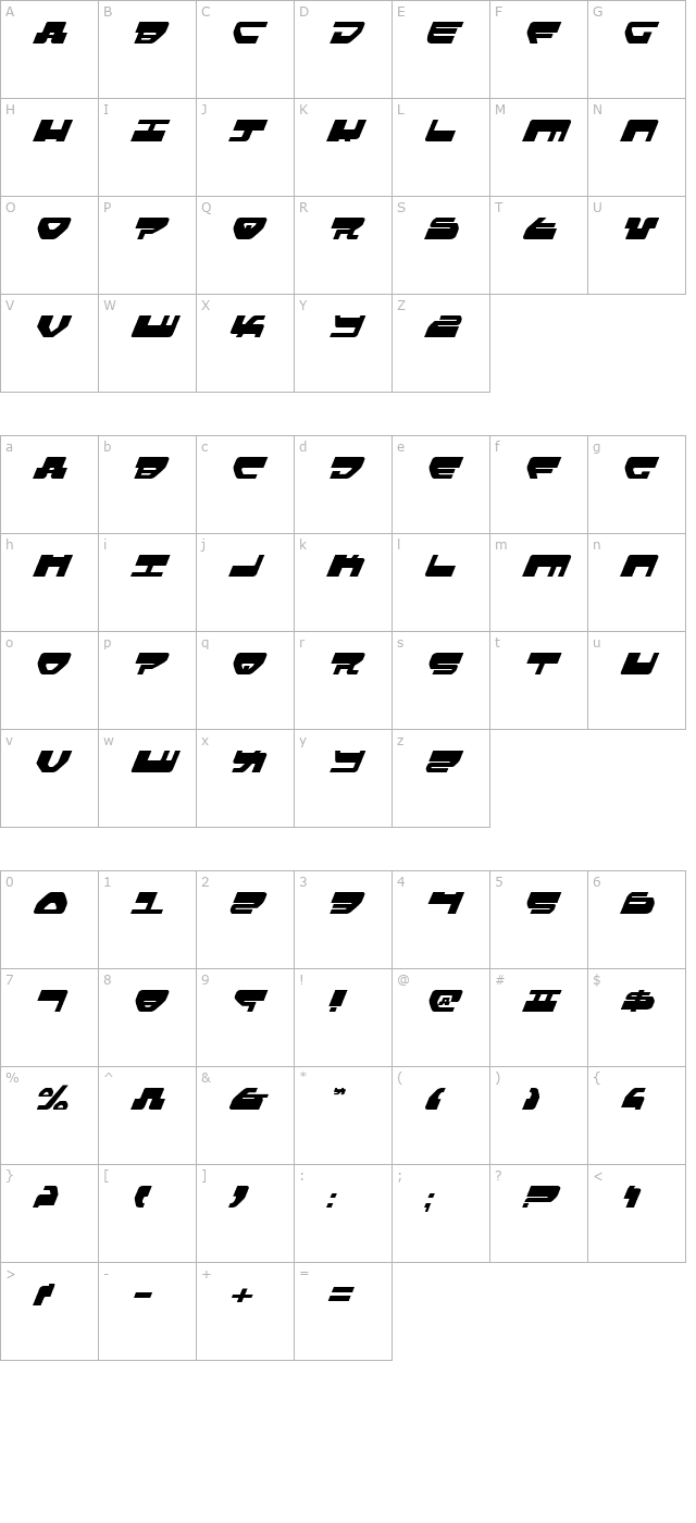 Loveladies Italic character map