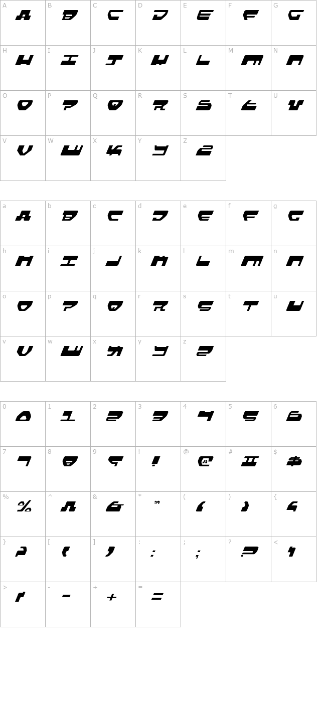 Loveladies Light Italic character map