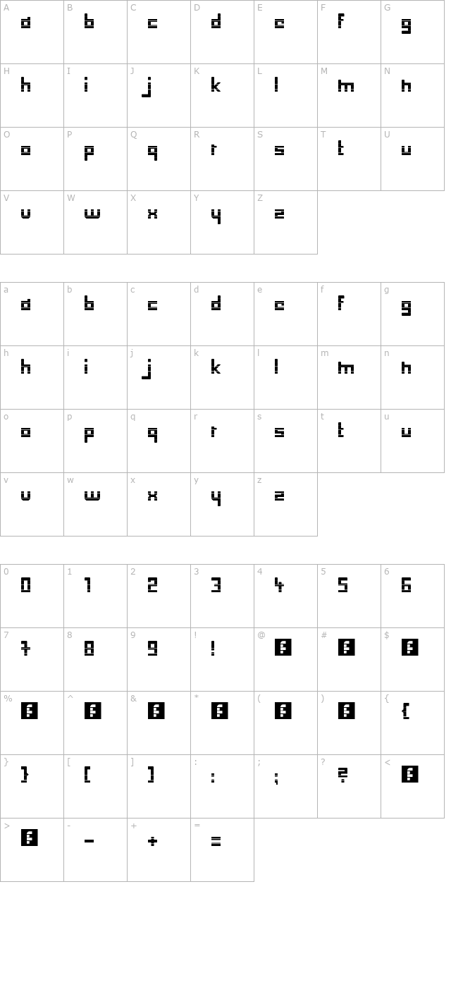 Low Down Cut character map