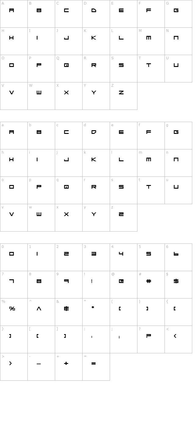 Low Gun Screen Bold Expanded character map