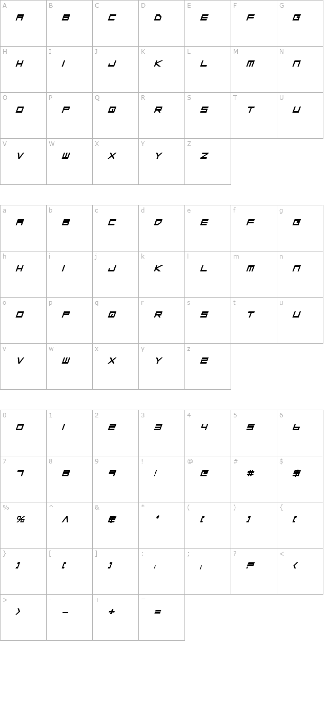 low-gun-screen-bold-italic character map