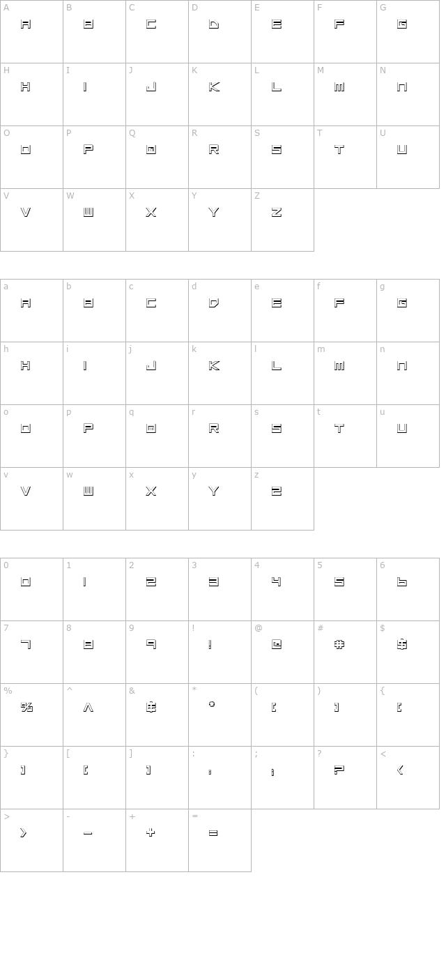 Low Gun Screen Bold Outline character map