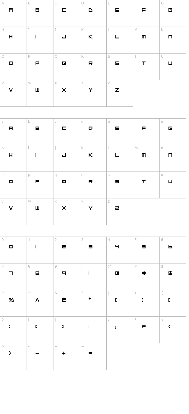 Low Gun Screen Bold character map