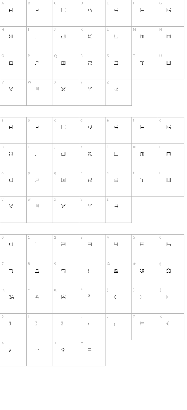 Low Gun Screen Outline character map