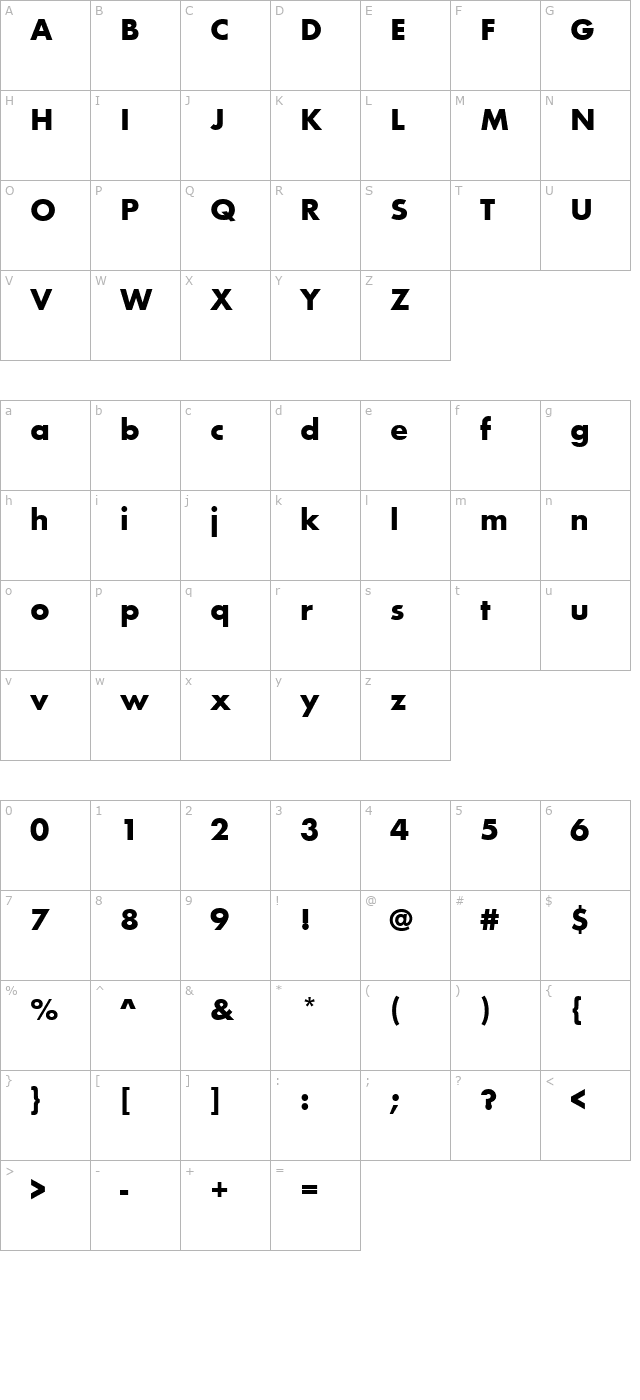 Mañana Bold character map