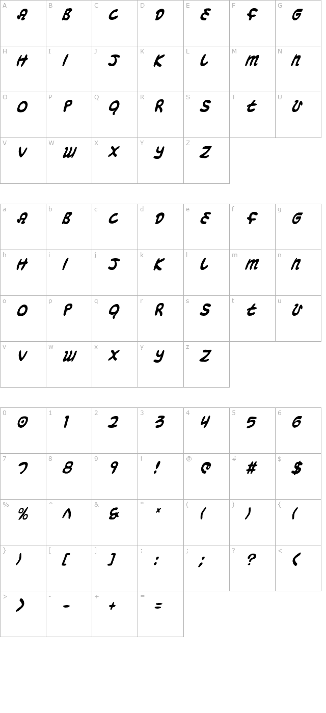 magic-beans-condensed-italic character map