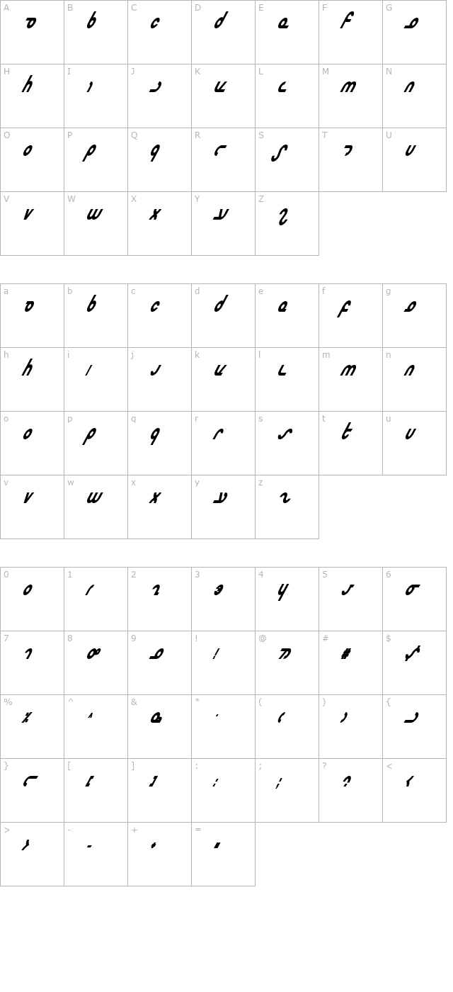 Masterdom Bold Condensed Italic character map