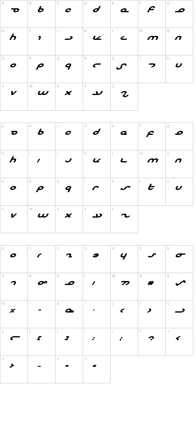 Masterdom Bold Expanded Italic character map