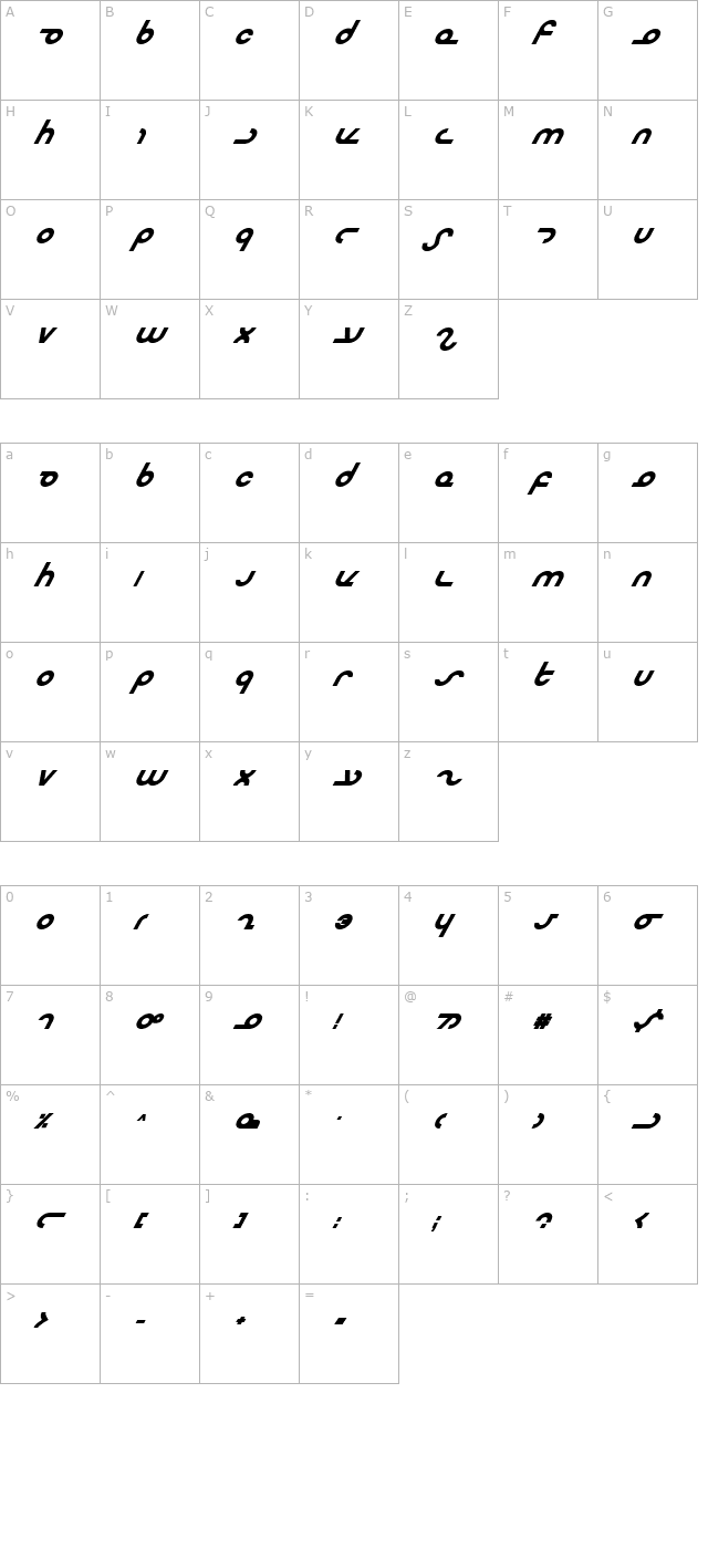 Masterdom Bold Italic character map