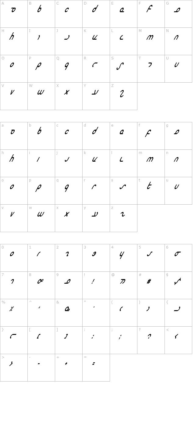 Masterdom Condensed Italic character map