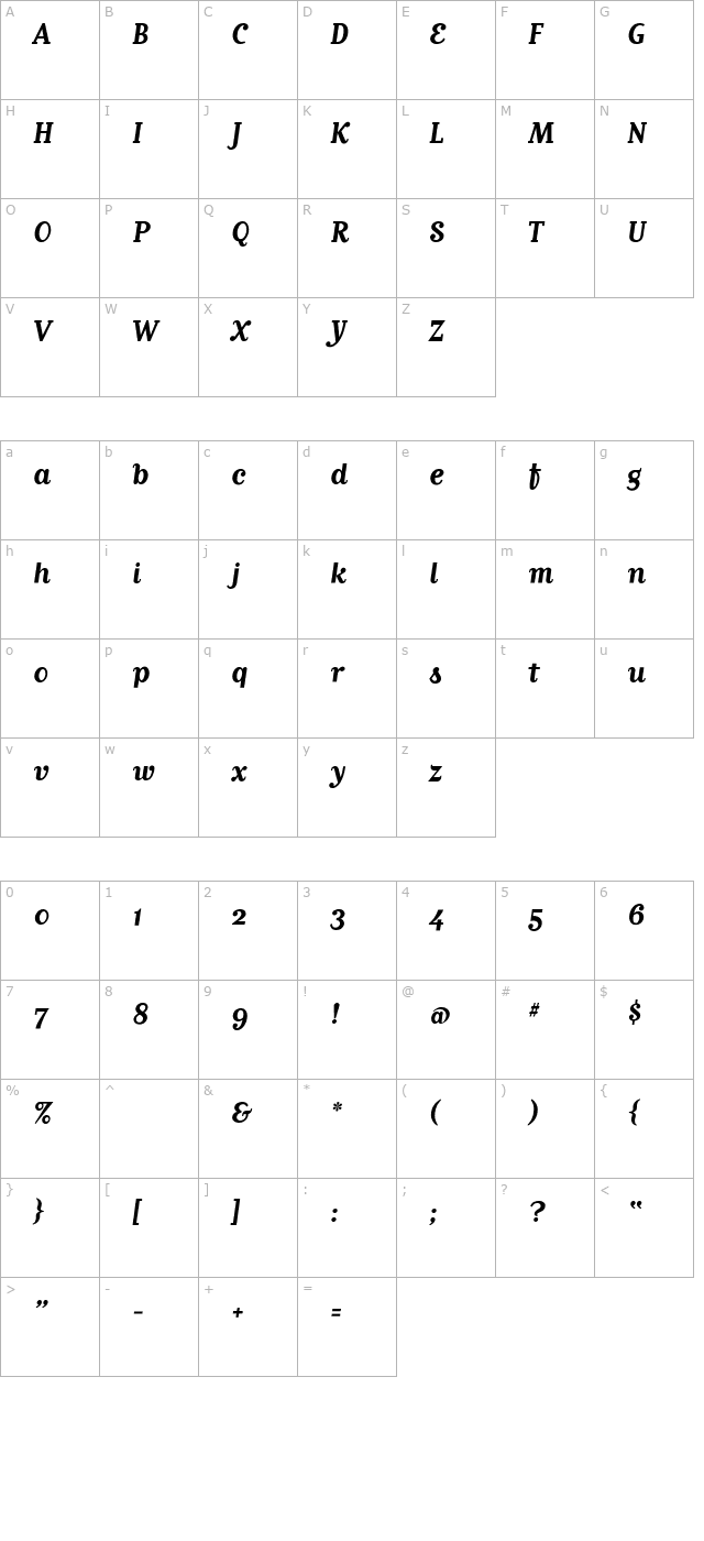 matrixscript-bold character map