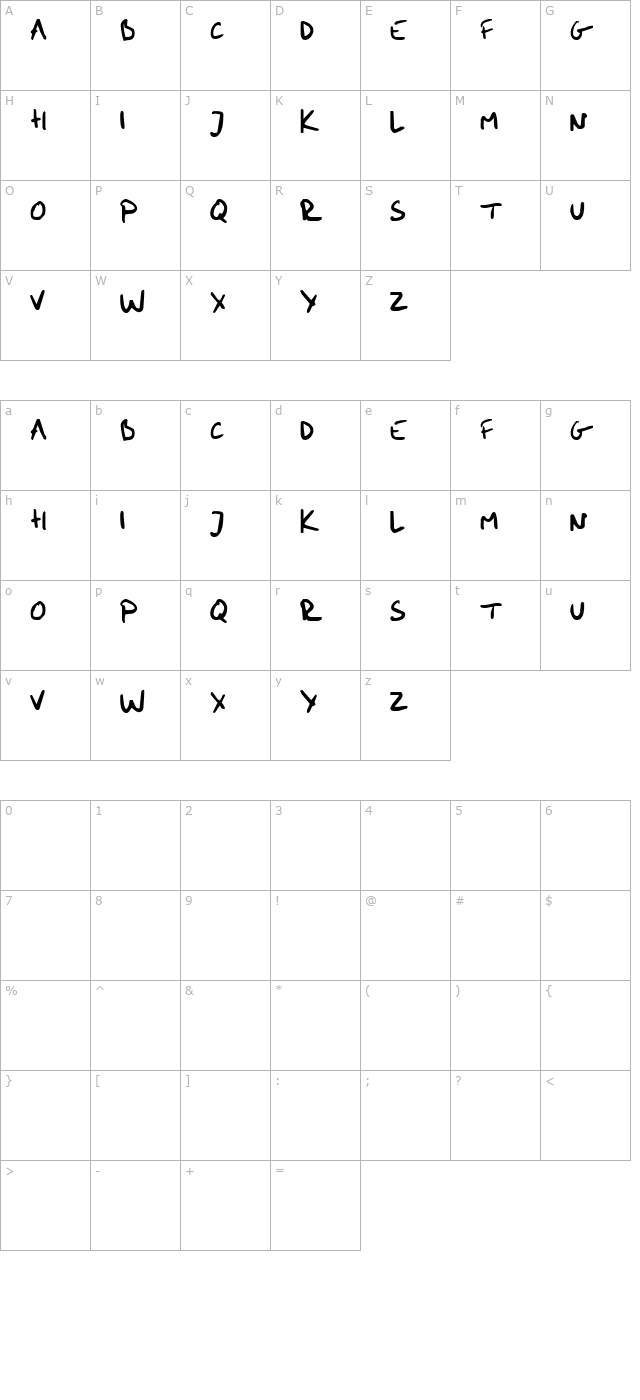 me-handwritin-bold character map