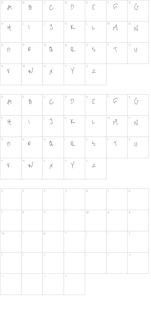 me-handwritin-thin character map