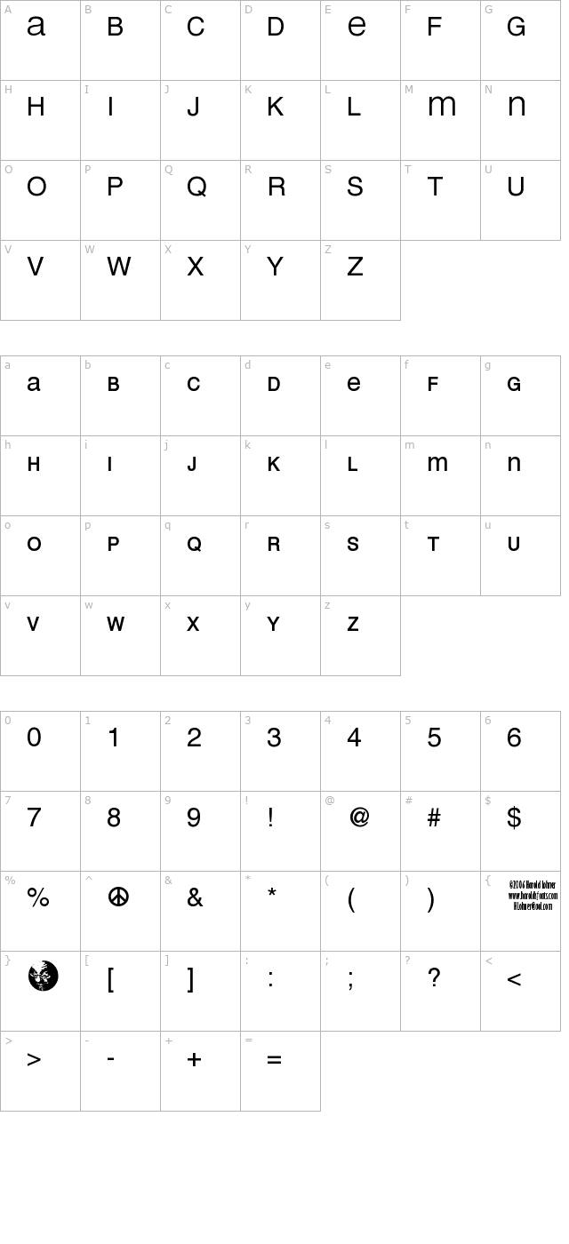 Mean 26 Sans character map