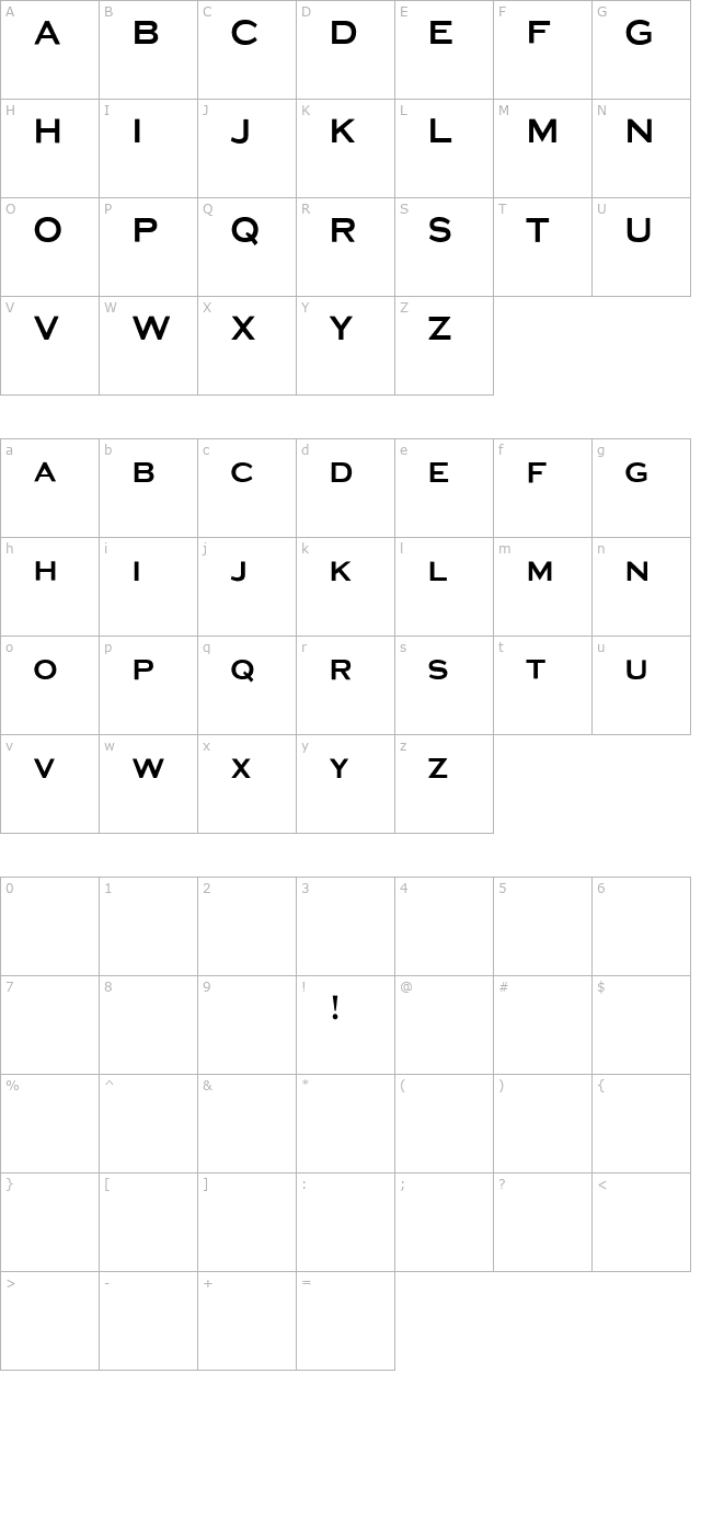 media-gothic character map