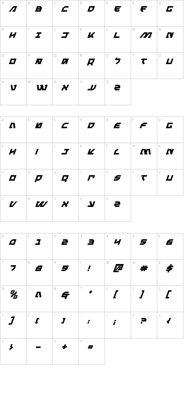 metal-storm-bold-italic character map