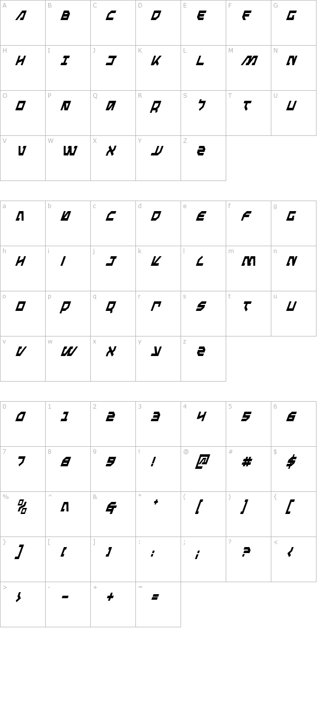 metal-storm-condensed-italic character map