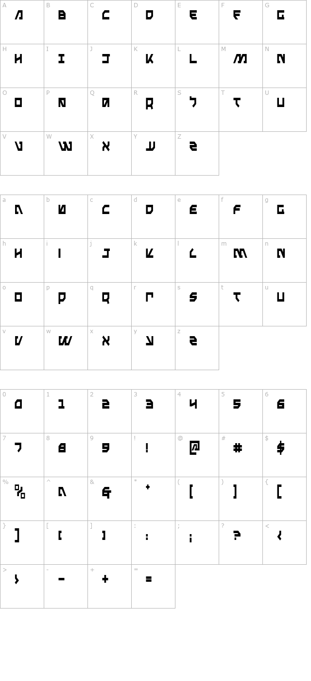 Metal Storm Condensed character map