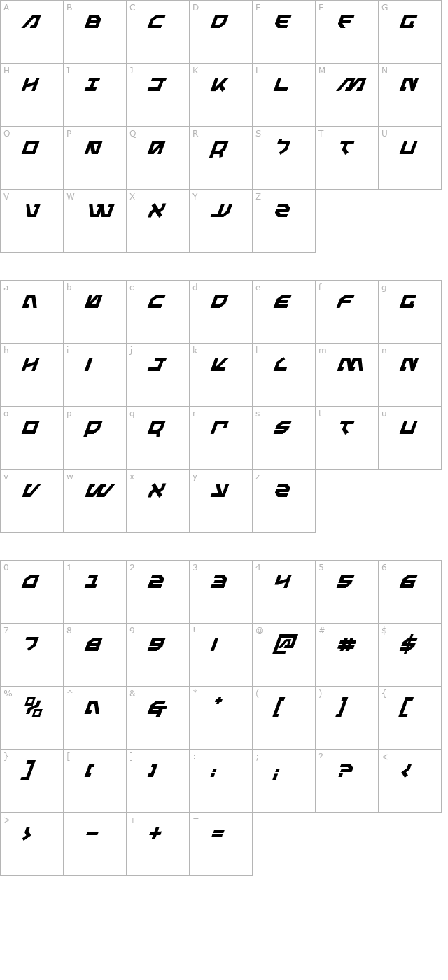 metal-storm-italic character map