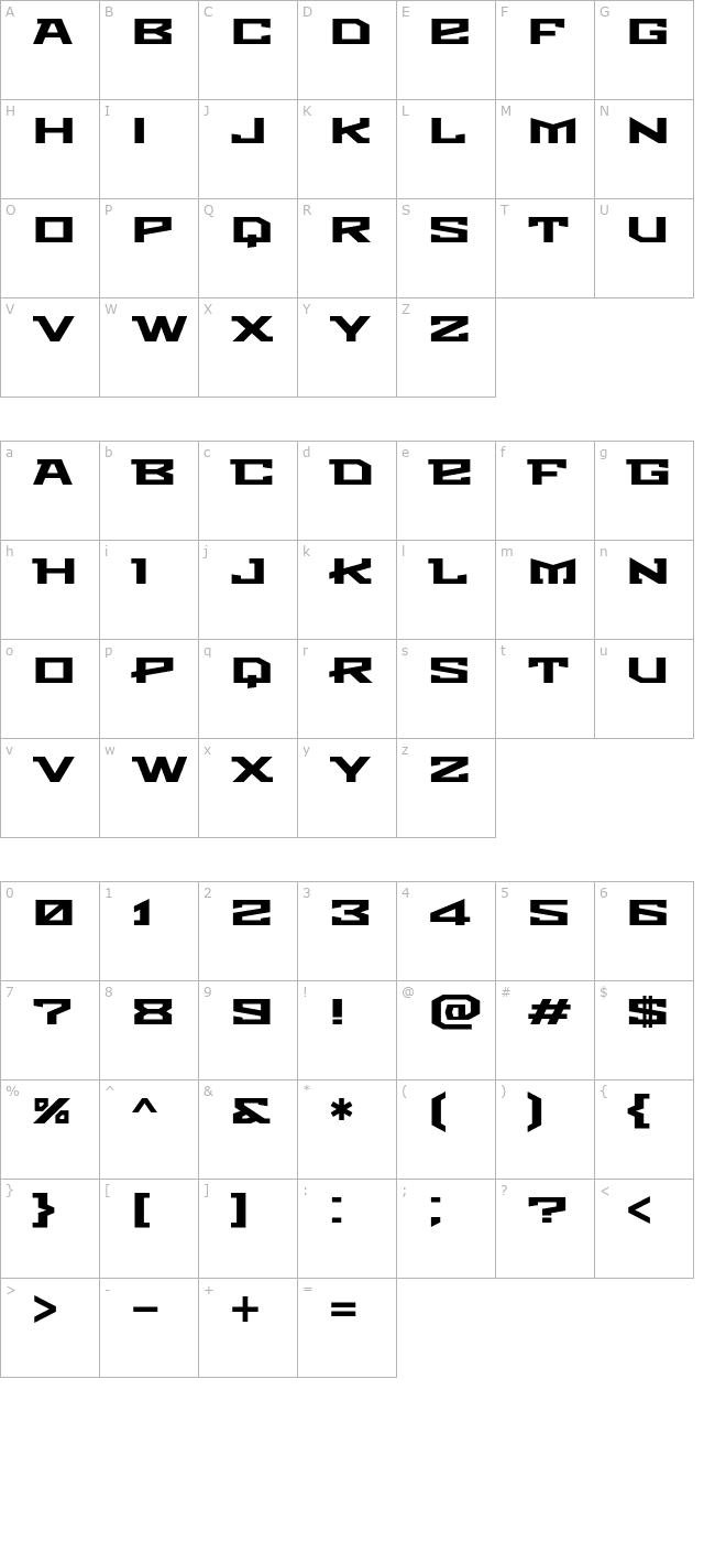 Metro OTF character map