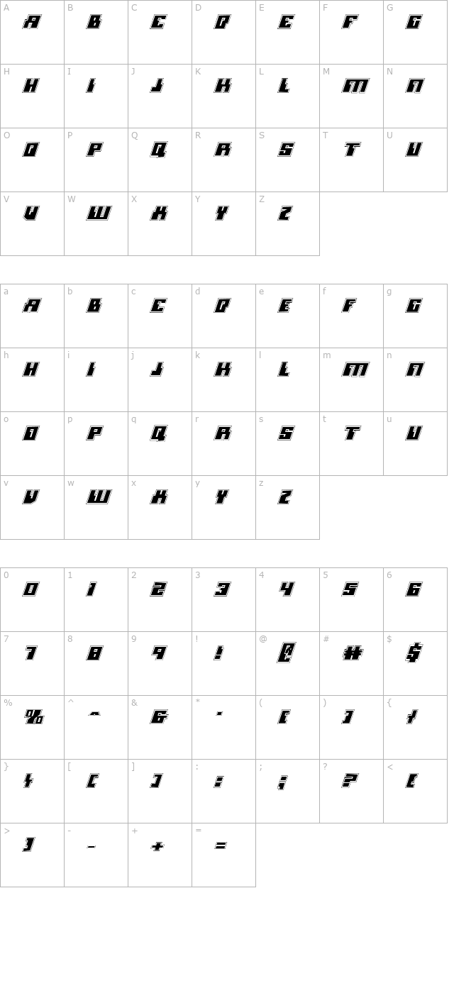 micronian-academy-italic character map