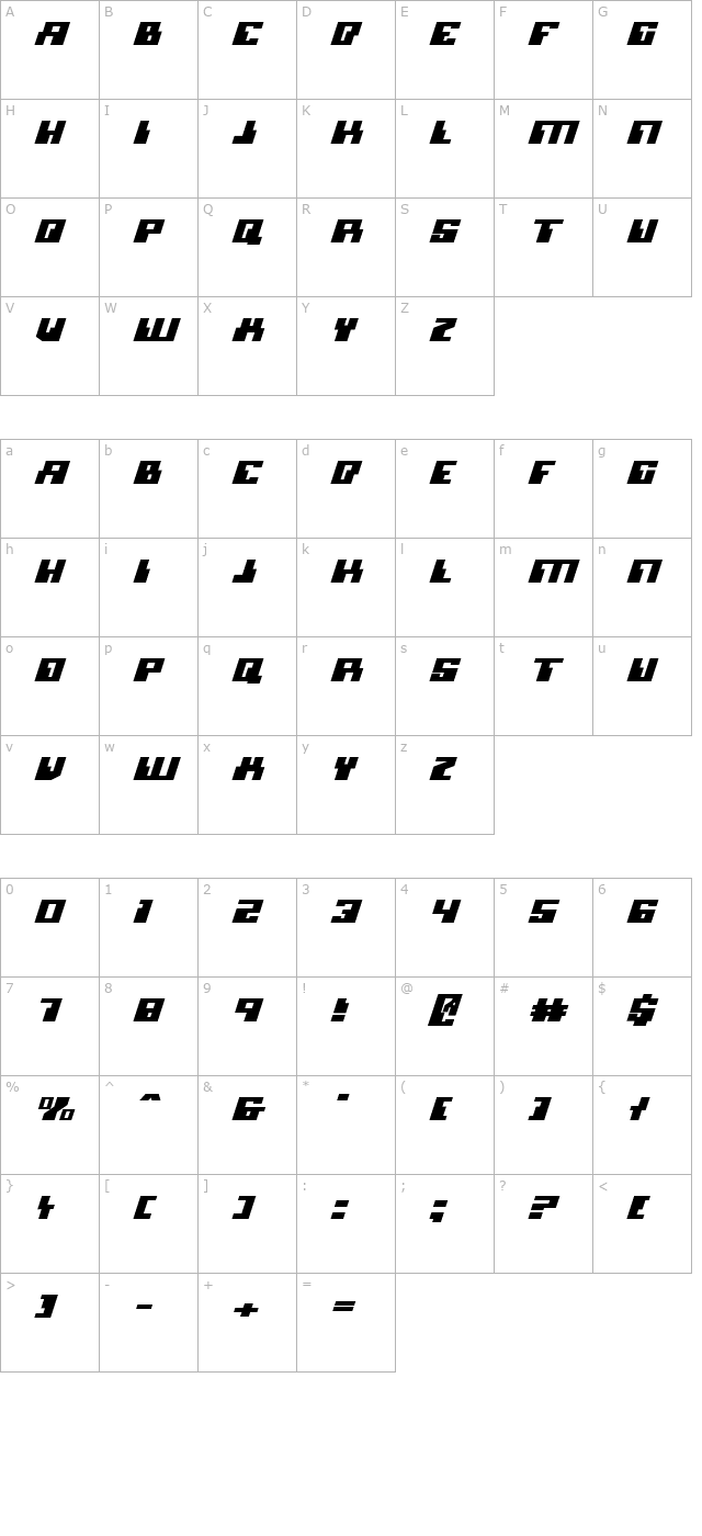 Micronian Expanded Italic character map