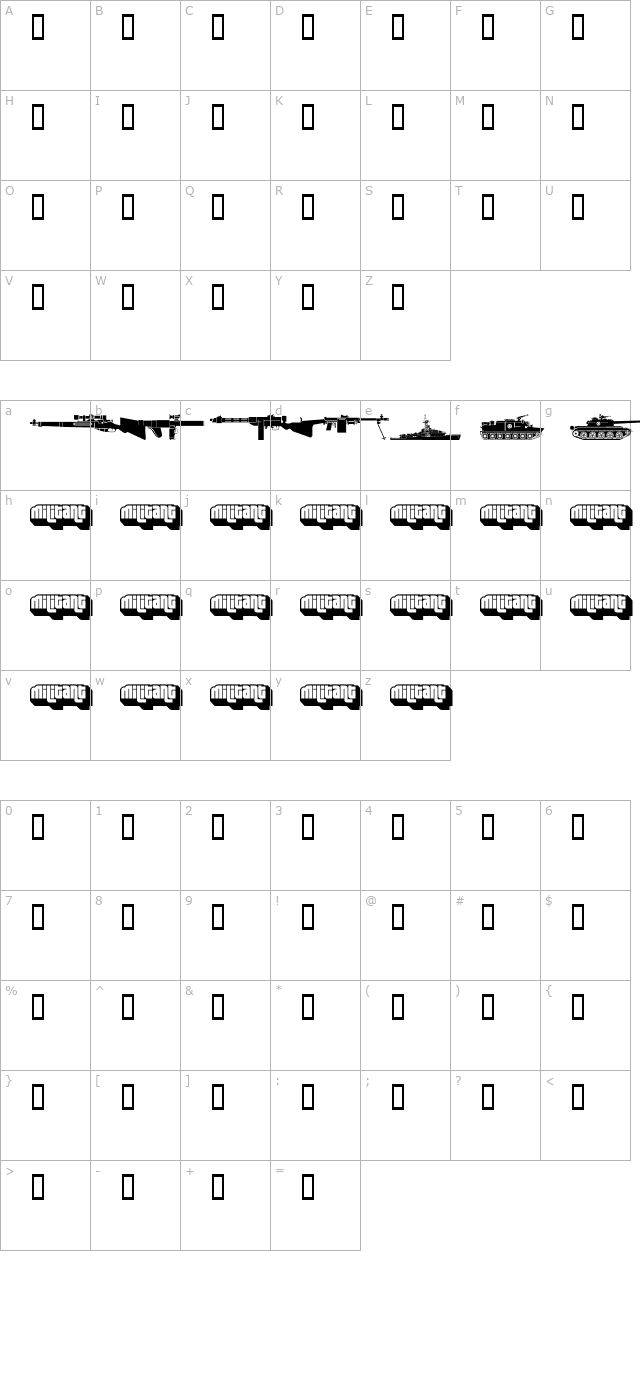 Military Dingbats character map