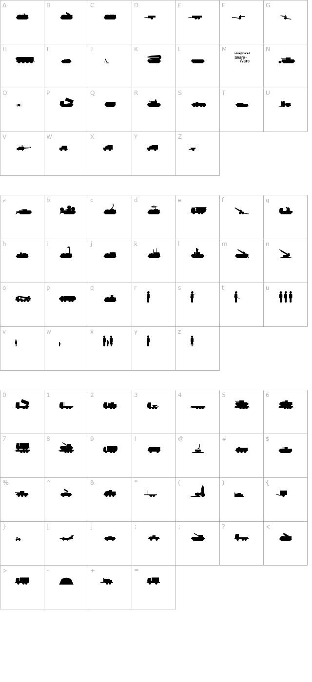 Milpics character map