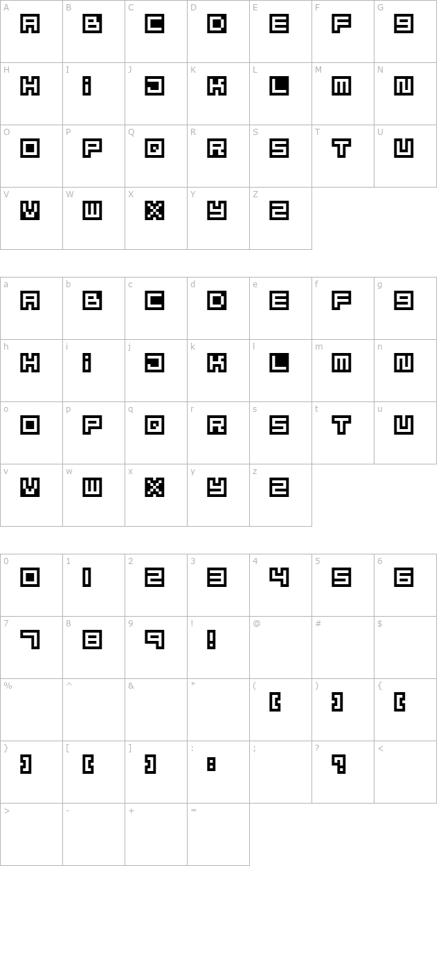 Mizu Font Alphabet character map