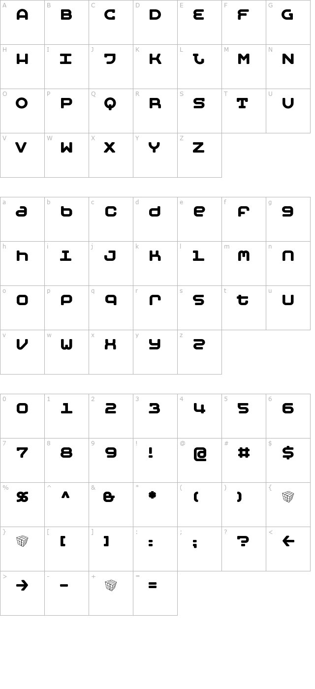 Moby Bold character map