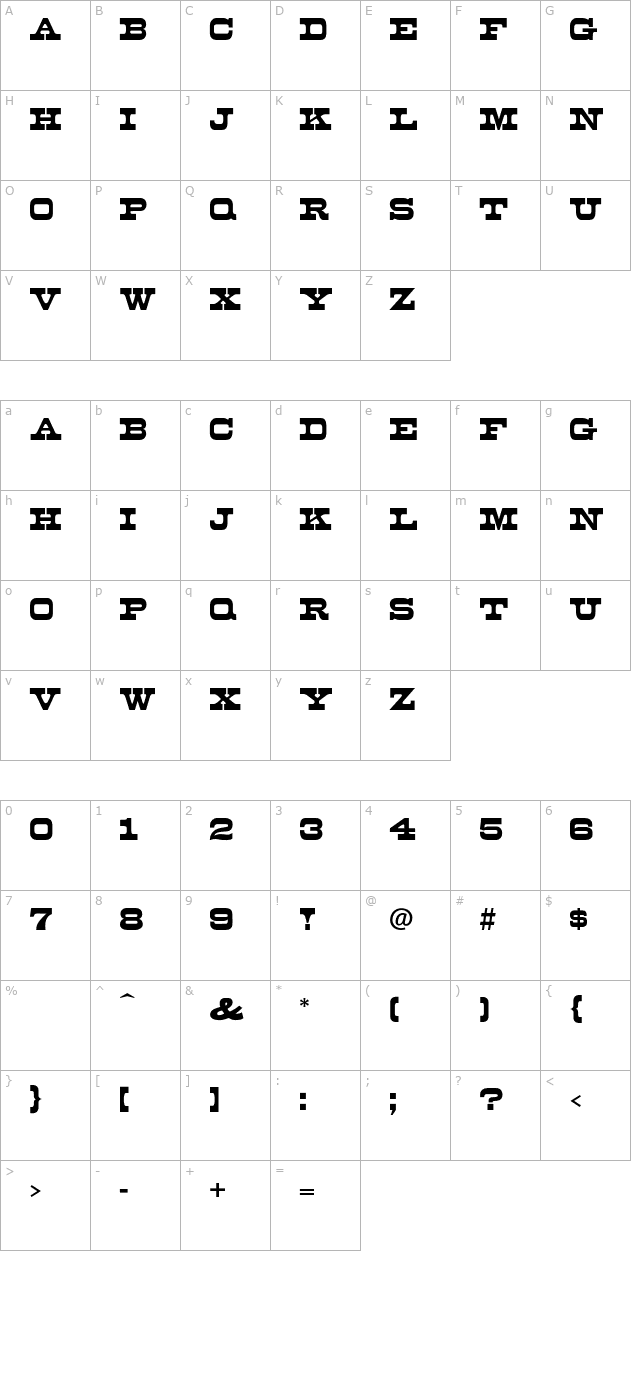 mona-regular-otf character map