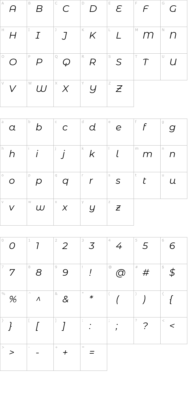 montserrat-alternates-italic character map