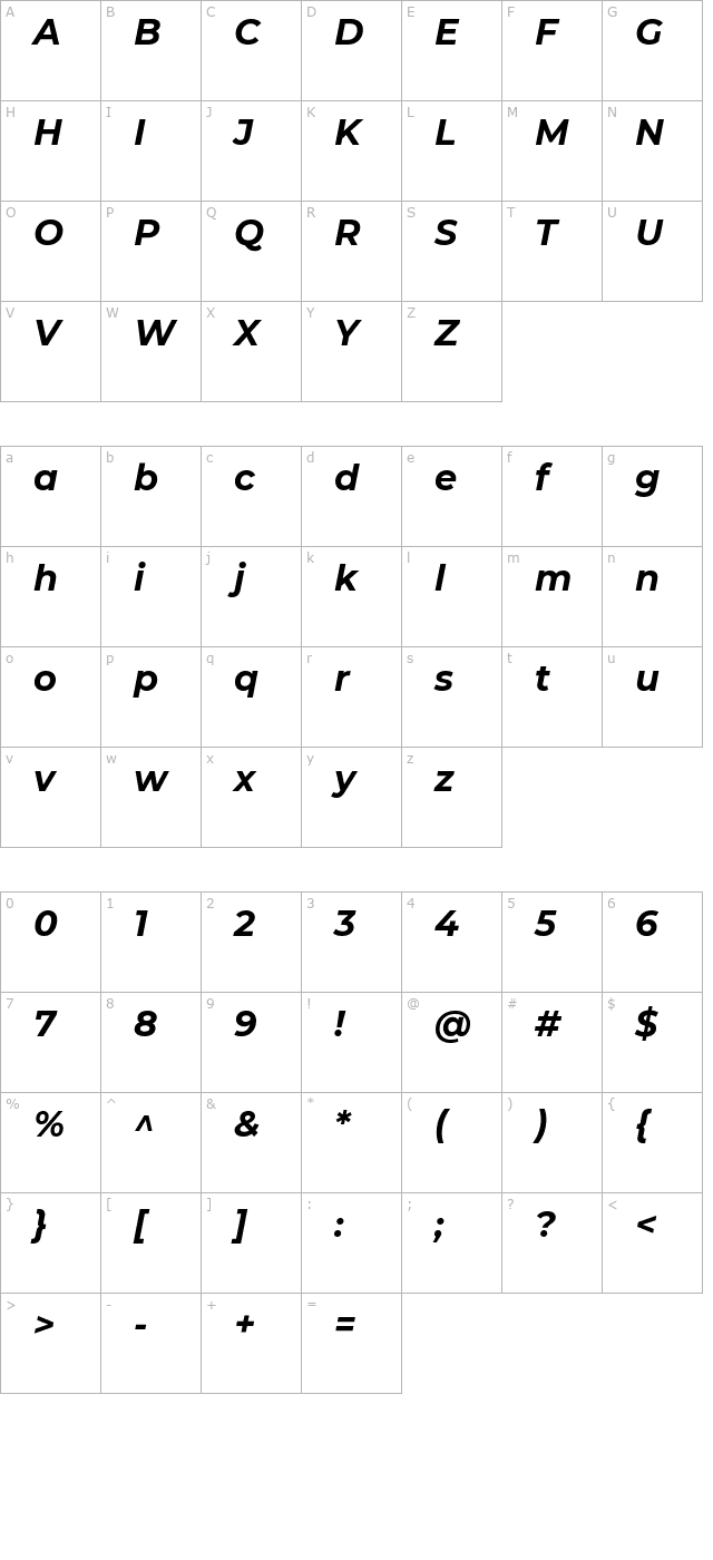 montserrat-bold-italic character map