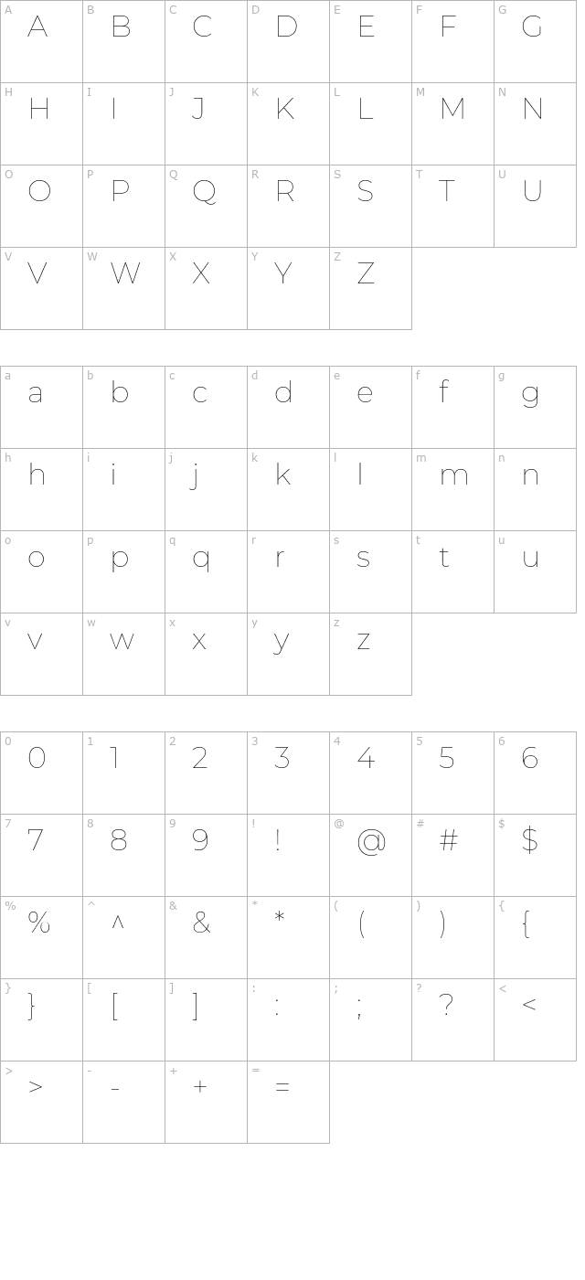 montserrat-thin character map