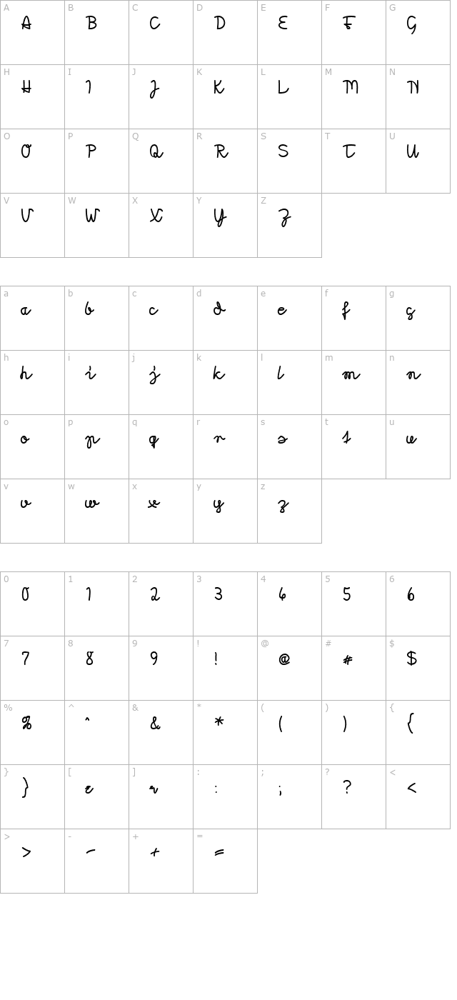 Morado Felt character map