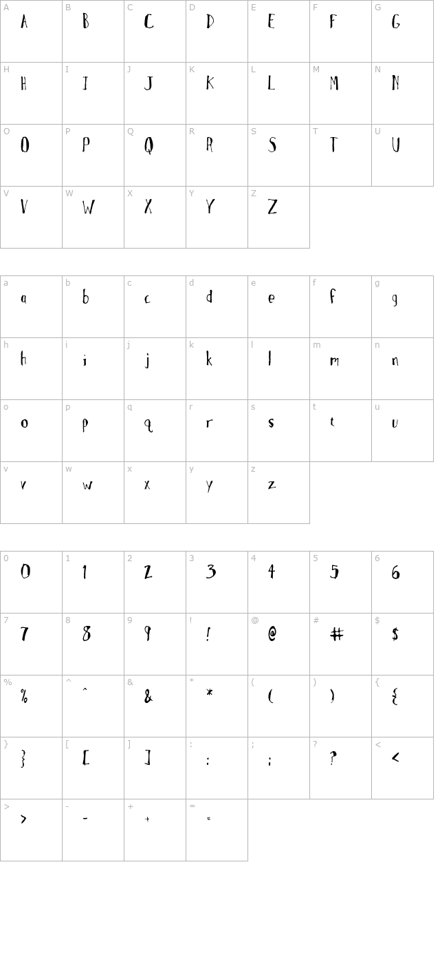 MotherGoose OTF character map