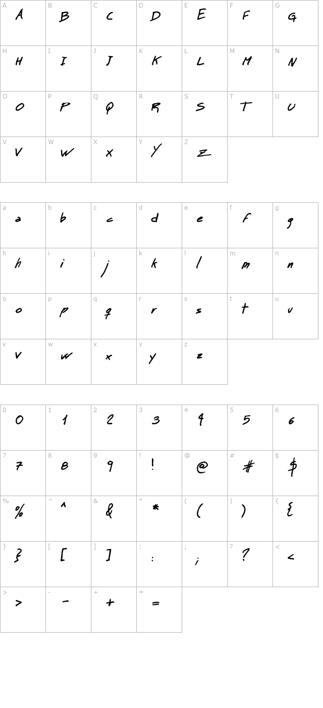 MT Matto Script Bold character map