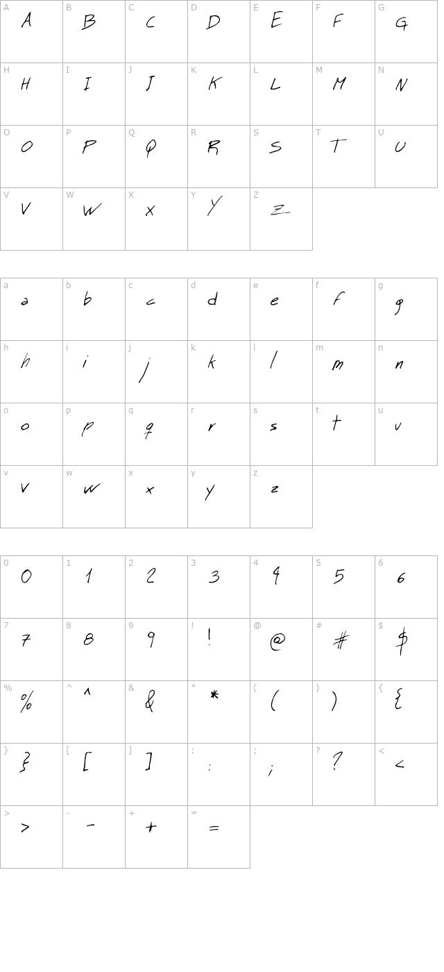 MT Matto Script Normal character map