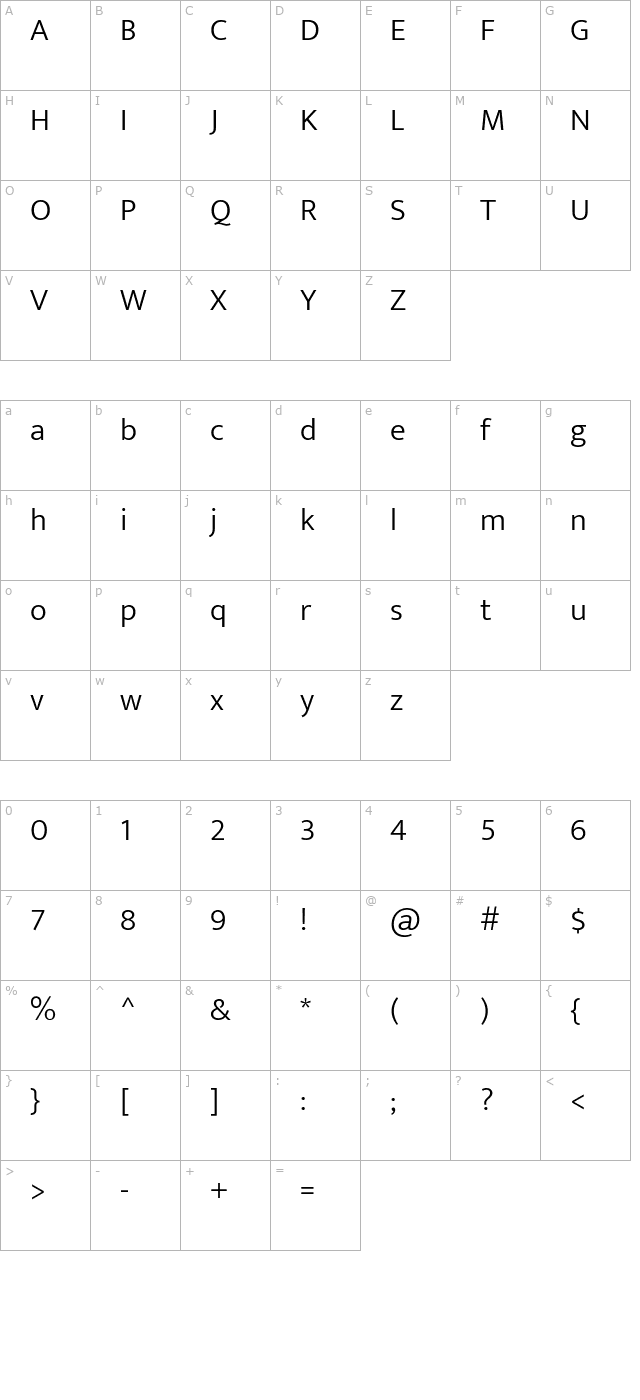 mukta-light character map