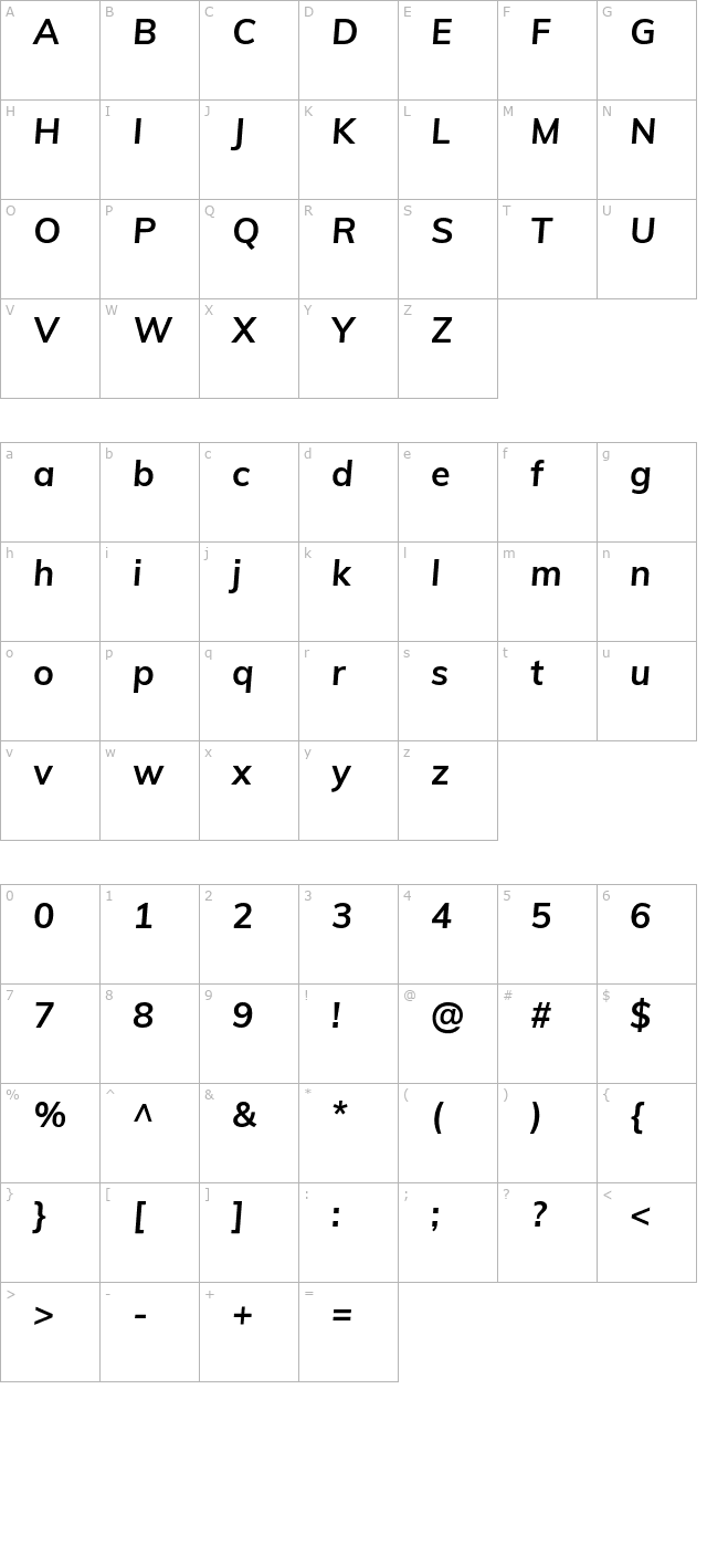 muli-bold-italic character map