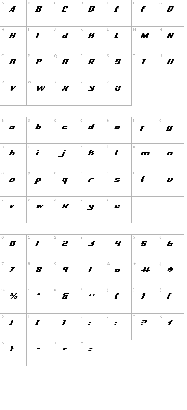 National Express Expanded Italic character map