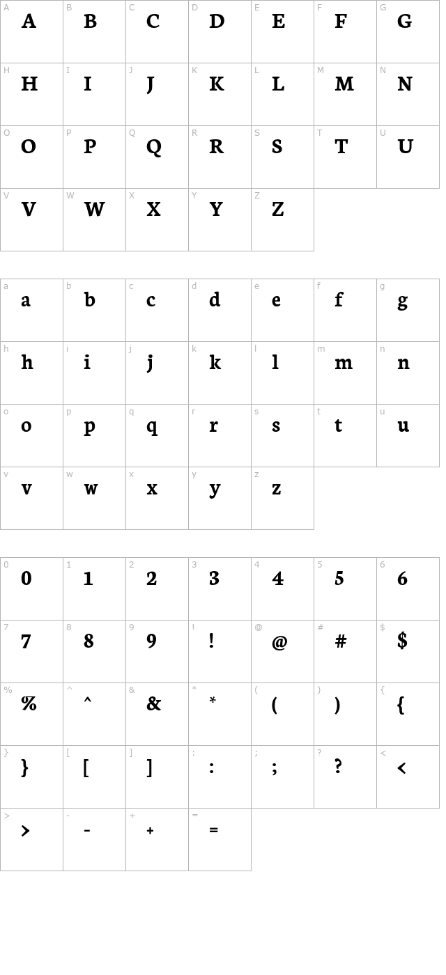 neuton-bold character map