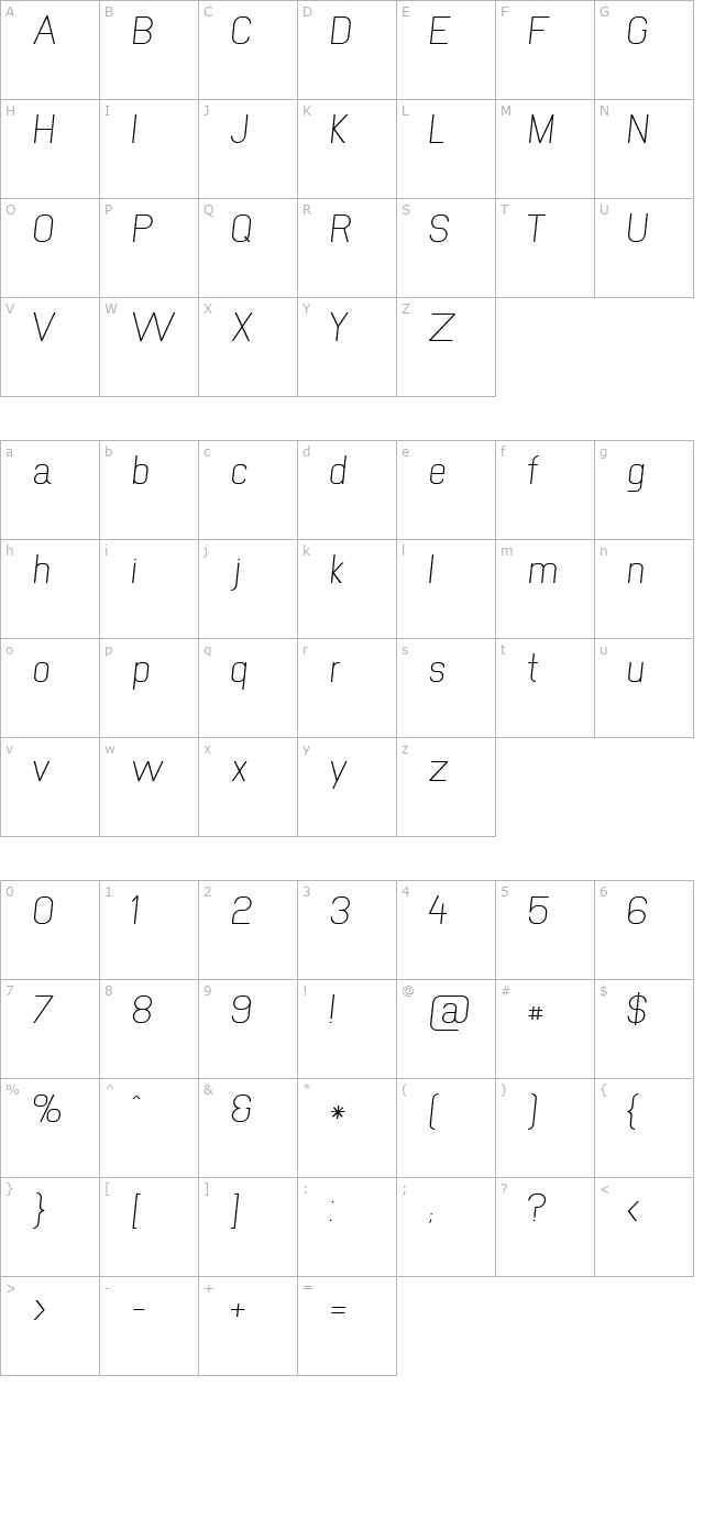 newmedia-italic character map