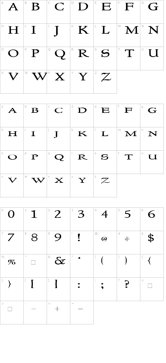 newstyletitlingwide character map