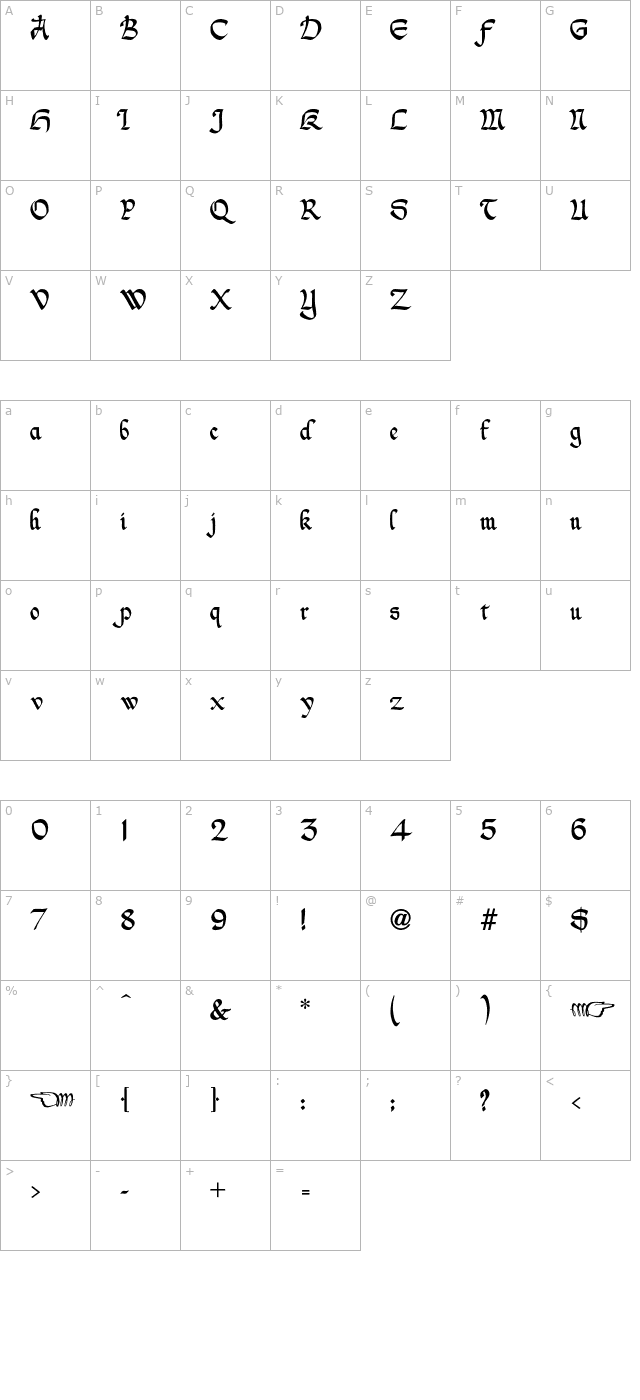 NicholiniBroadpen-Regular OTF character map