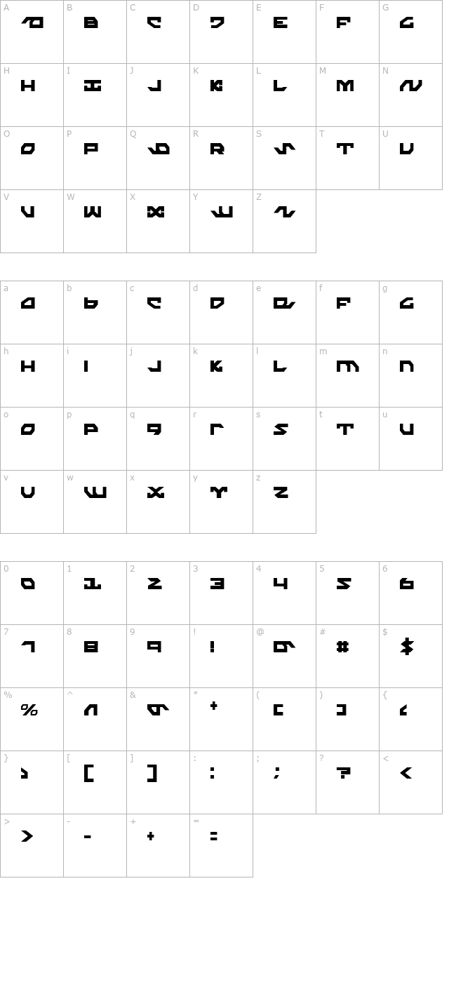 Nightrunner Condensed character map