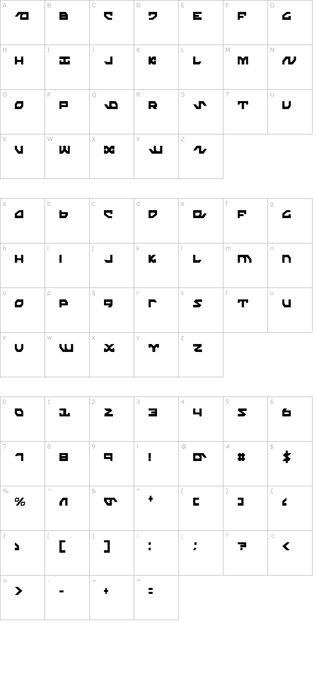 nightrunner-extra-condensed character map