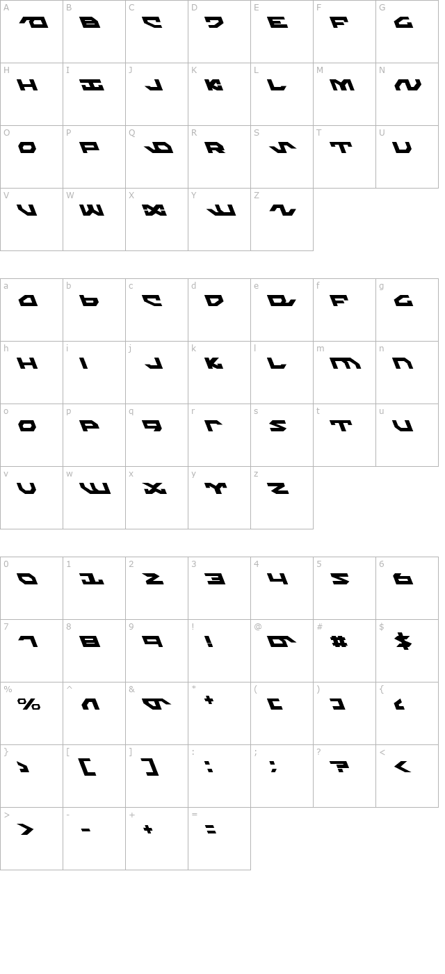 Nightrunner Leftalic character map