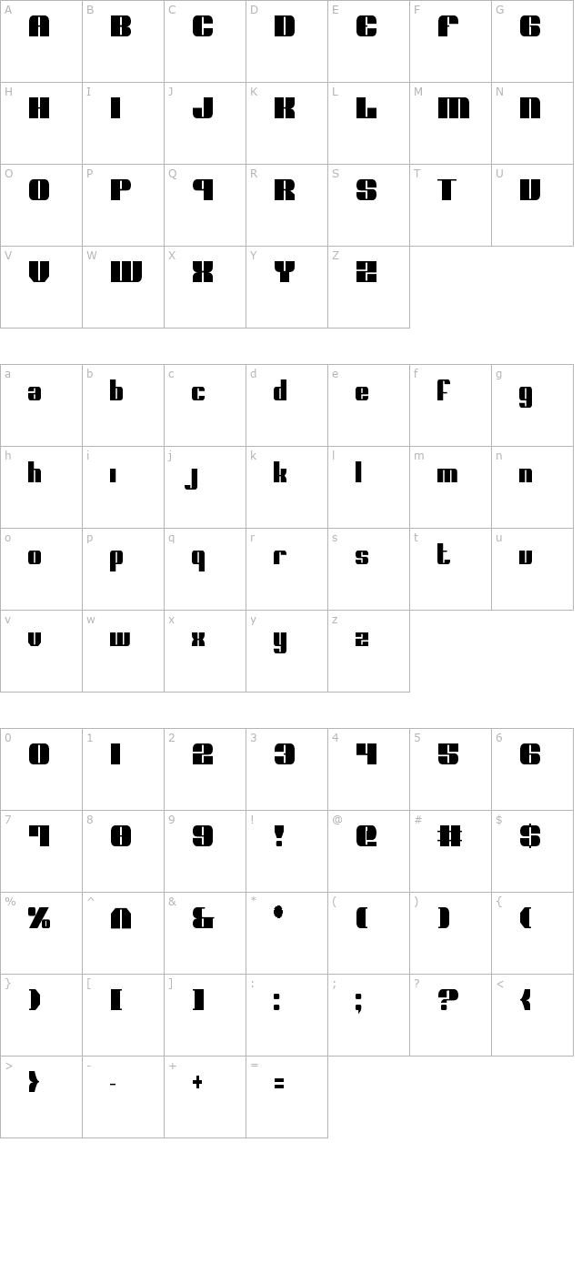 Nolo Contendre Condensed character map