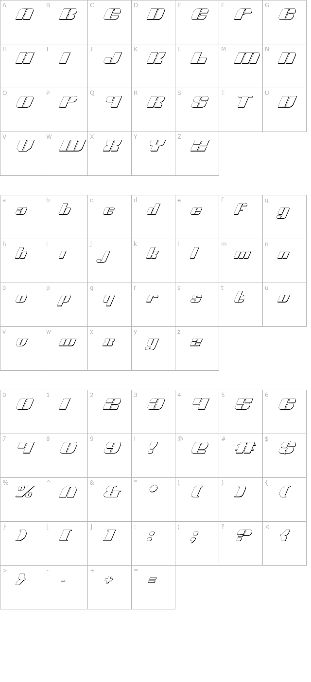 Nolo Contendre Shadow Italic character map